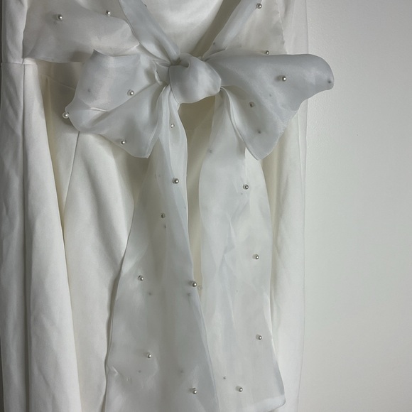 Lulus Marvelous Glow White Strapless Pearl Tie-Back Jumpsuit XL - Picture 7 of 13